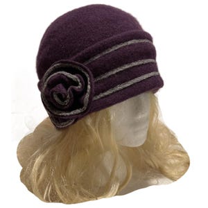 Bonnet cloche béret Gatsby en laine 100 % laine hiver 1920 pour femme, fleurs