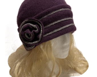 Women's Flower 1920s Winter 100% Wool Gatsby Beret Beanie Cloche