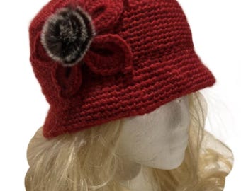 beanie crochet chunky flower hat woman's winter hats