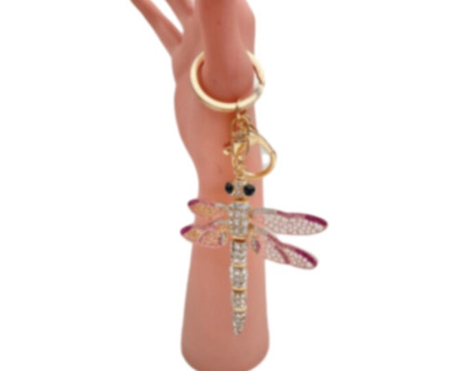 Pink Dragonfly Fashion Charm Pendant Crystal Purse Bag Keychain Accessories Gift