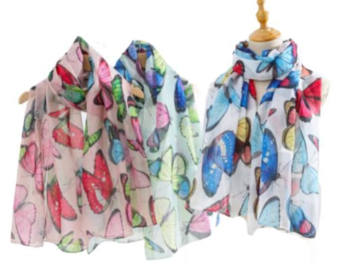 Ladies Quality Double Sided Butterfly Pattern Scarf Evening Shawl Summer Fashion