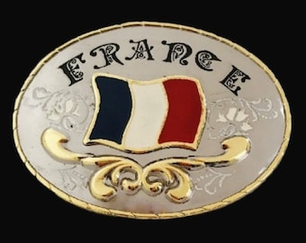 France French Flag Western Oval Belt Buckles
