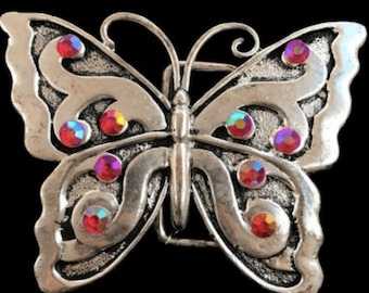 Butterfly Belt Buckle Rhinestone Red Butterflies Insect