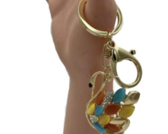 Swan Key Ring Purse Accessory Pendant Charm Crystal Keychain