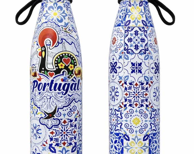 Stainless Steel Galo de Barcelos Portugal Portuguese Tiles Souvenir Water Bottle