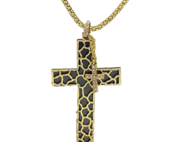 Unisex Double Plain Rhinestones Cross Pendant Christian Necklace Fashion Jewelry