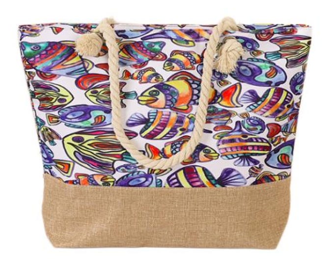 Fish Pattern Cotton Canvas Beach Summer Women's Bag Tote