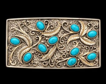 Flower Turquoise Stones Belt Buckle Native Indian Art Western Buckles Belts