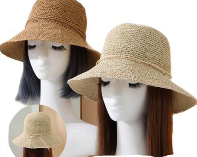 Summer Straw Hat Women's Ladies Wide Brim Beach Hat Sun Foldable Cap