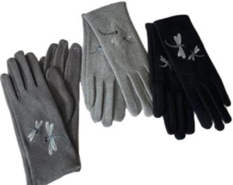 Women Winter Warm Fashion Gloves With Dragonfly
