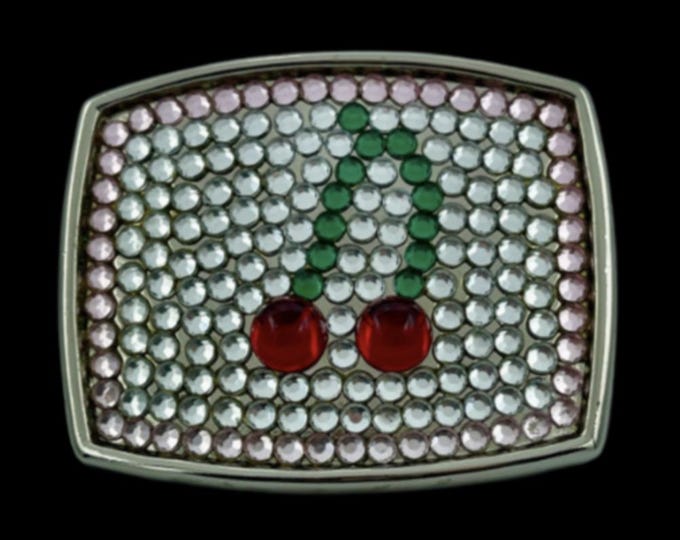 White Rhinestone Cherries Hot Cherry Pop Belt Buckle