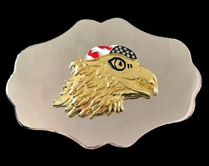 Belt Buckle Biker Eagle Head Bandana USA Flag