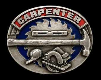 Carpenter Work Tools Saw Hammer Tape Professions Belt Buckles