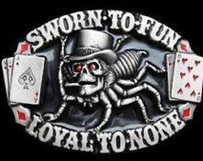 Spider Web Poker Cards Skull Sworn Fun Love To None Belt Buckle Buckles