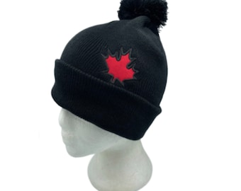 Canada Canadian Flag Red Maple Leaf Black Unisex Ski Hat Beanie Hats Chapeau