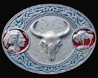Five Cent Coin Buckle Indian Western Buffalo Longhorn Boucle de Ceinture