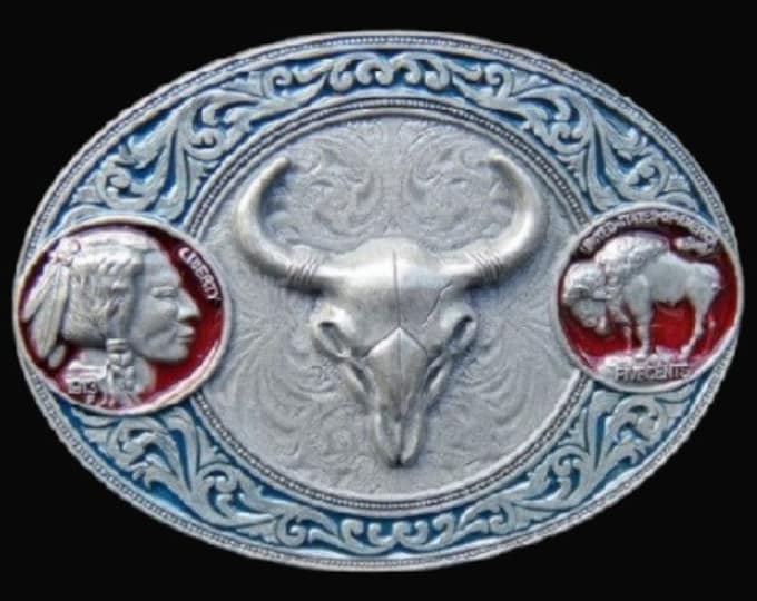 Five Cent Coin Buckle Indian Western Buffalo Longhorn Boucle de Ceinture