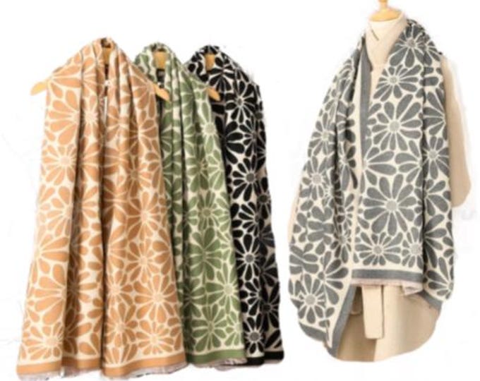 Ladies Double Sided Floral Pattern Scarf Evening Shawl Warm Winter Scarves