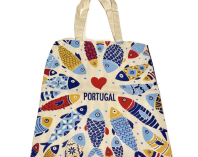 Sardinhas Sardine Portugal Portuguese Souvenir Double Sided Tote Bag 100% Cotton