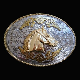 Bai You Mei Fibbia Cintura Western Cowboy Placcata Oro - Lega Di Zinco, 8.6x6.4 Cm, Lettera Classica 'Monter Une Vache Medium'