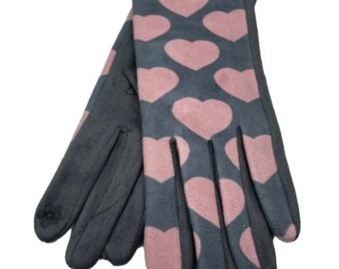 Hearts Print Women's Winter Fashion Gloves