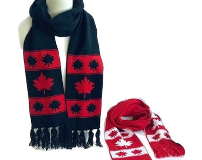 Winter Scarves Warm Red Black Winter Fashion Scarf Canada Maple Leaf