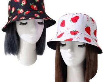 Strawberry  Bucket Hat Festival Fishing Summer Sun Beach Reversible Unisex Hats