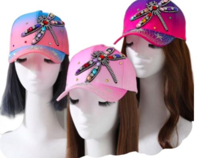 Women's Rhinestones Dragonfly Baseball Cap Outdoor Summer Hat