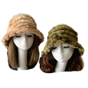 Women Winter Fluffy Plush Bucket Hat Ladies Warm Faux Fur Soft Cap Hat