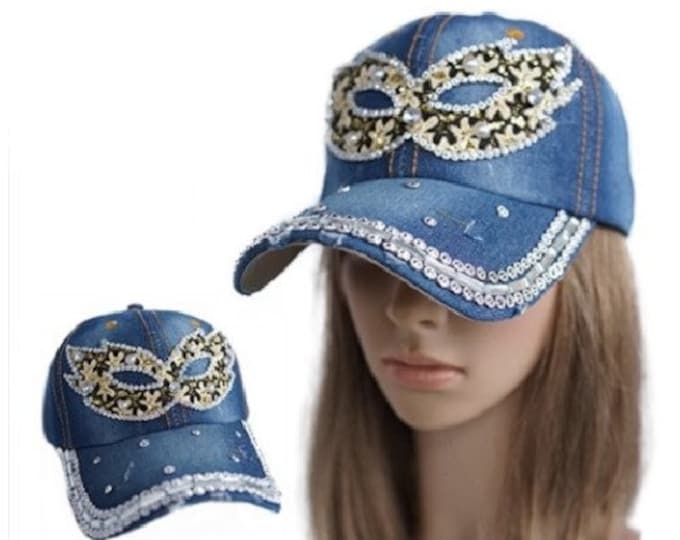 Mask Masquerade Rhinestone Women's Denim Baseball Cap Outdoor Sun Hat