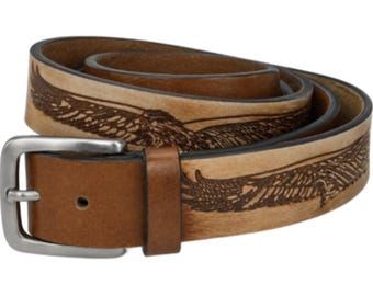 Ceinture western en cuir véritable décorée d'aigles, cowboy de rodéo, ceinture à pression
