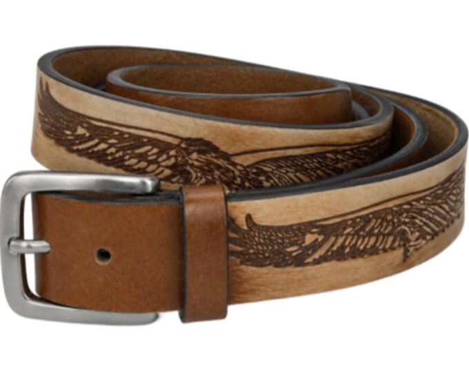 Western Belt Genuine Leather Eagle Decorated Rodeo Cowboy Snap On Belt