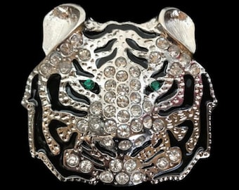 Exotic Silver Toned Rhinestones Tiger Green Eyes Belt Buckle Buckles