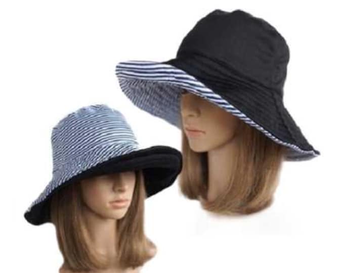 Women's Summer Reversible Hat Travel Sun Folding Hats Beach Broad Brim Cap