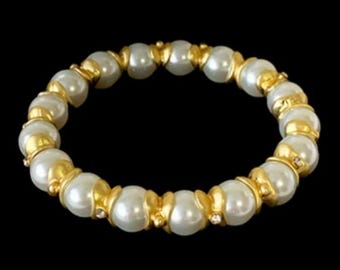 Faux Pearl And Gold Toned Beaded Women's Bracelet