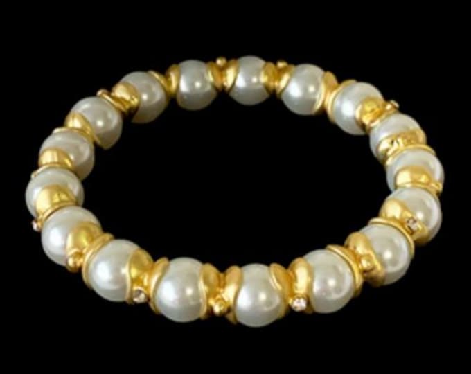 Faux Pearl And Gold Toned Beaded Women's Bracelet