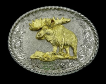 Golden Moose Antlers Animal Western Belt Buckle Buckles