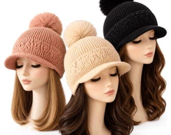 Women's Girl Casual Warm Knit Short Brim Fall Winter Snow Beret Hat Cap