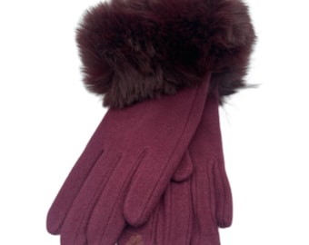 Women's Winter  Faux Fur Trim Gloves