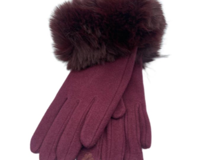 Women's Winter  Faux Fur Trim Gloves