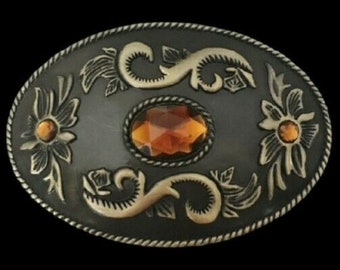 Flower Belt Buckle Rhinestone Brown Stones Flowers Women's Fashion