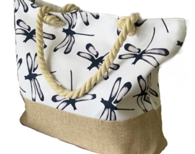 Large Capacity Zipper Handbag Shopping Travel Tote Shoulder Beach Bag Dragonfly