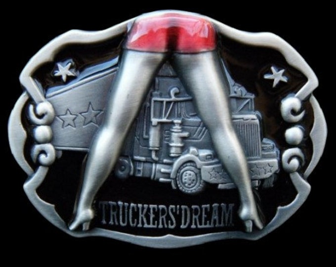 Trucker's Dream Belt Buckle Trucks 18 Wheeler Stop Belts & Buckles