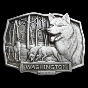 Washington State Wild Wolf Animal Trail Belt Buckle