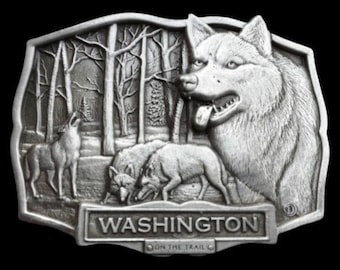 Washington State Lone Wolf  Pack Grey Wild Howling Wolves Belt Buckle Buckles