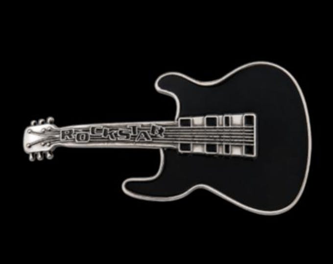 Heavy Metal Rock Music Black Electric String Guitar Belt Buckle