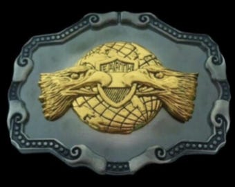 Belt Buckle Eagle World Globe Shield Prey Birds