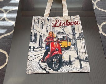 Lisbon Lisboa Portugal Yellow Tram Tote Bag - 100% Cotton Canvas