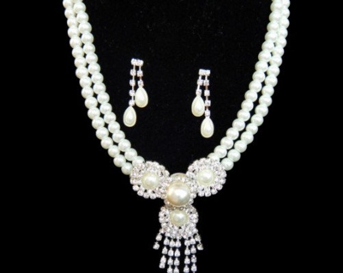 Jewelry Set Wedding Prom Bridal Faux Pearl Rhinestone Earrings Necklace