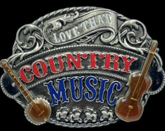 Belt Buckle Love Country Music Banjo Guitar Musician Western Belts Buckles
